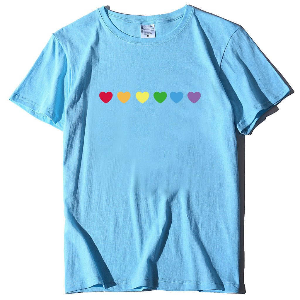 Heart-shaped Rainbow Print Top Short-sleeved T-shirt