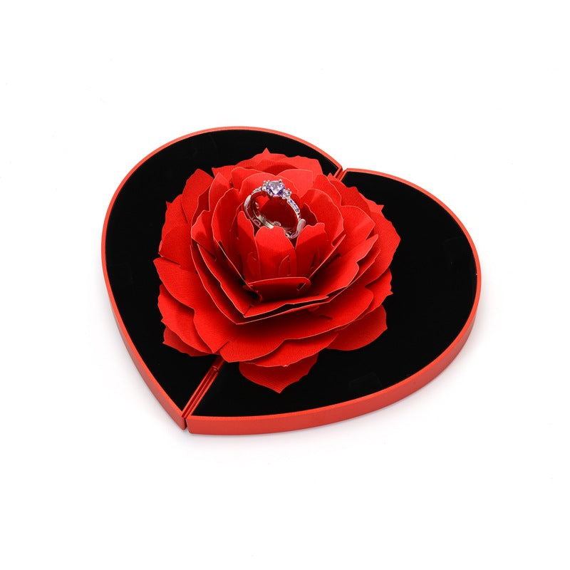 3D Love Box Heart-shaped Rose Flower Rotating Ring Box