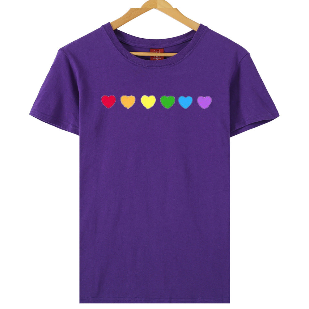 Heart-shaped Rainbow Print Top Short-sleeved T-shirt