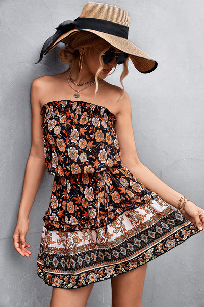 Bohemian Floral Strapless Dress