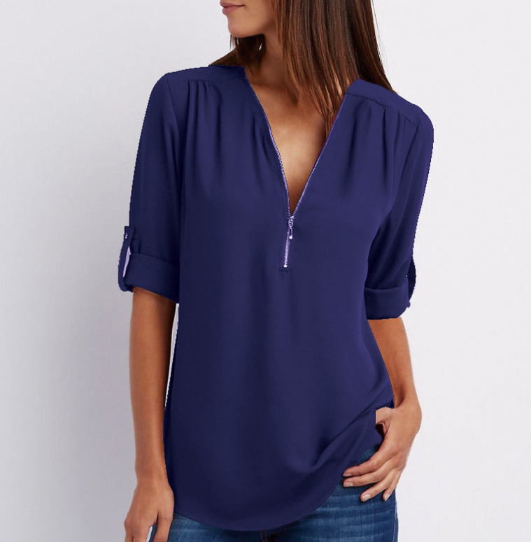 Long Sleeve Loose V-neck Shirt