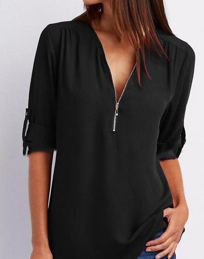 Long Sleeve Loose V-neck Shirt