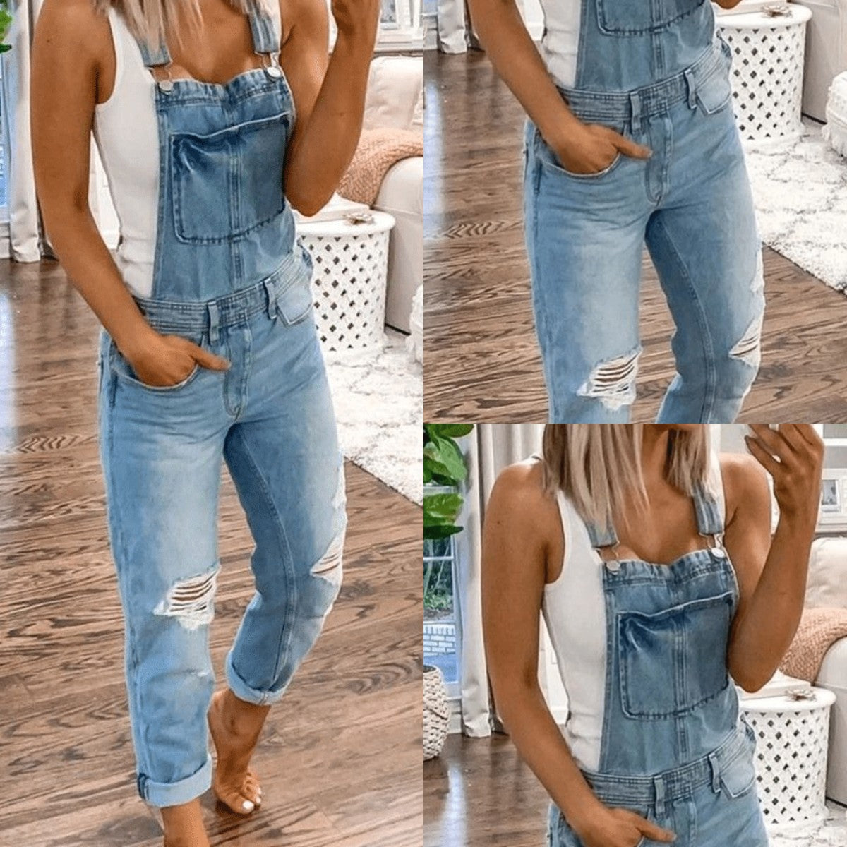 Women's Denim Jumpsuit With Shoulder Straps Pants