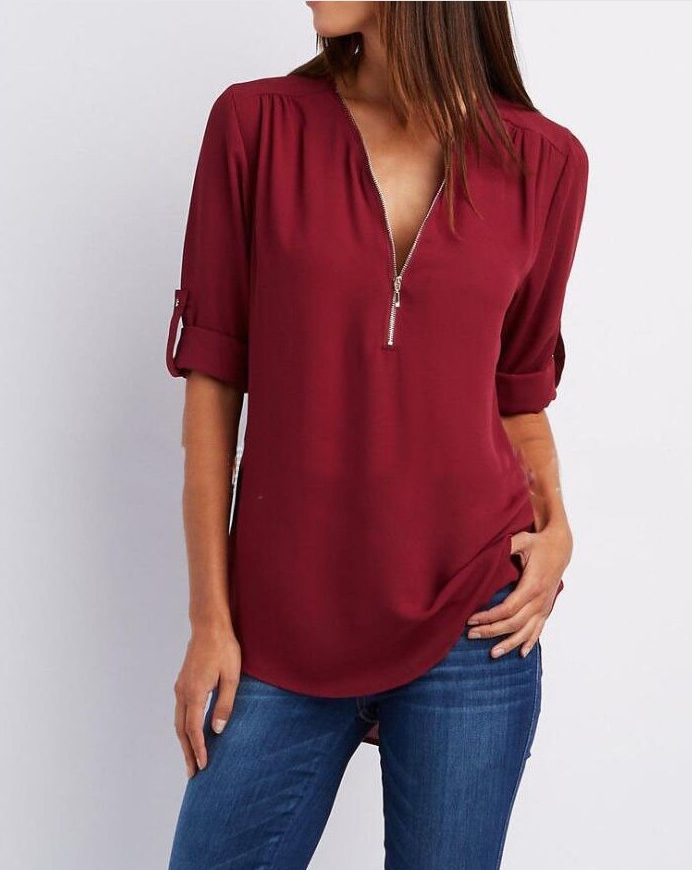 Long Sleeve Loose V-neck Shirt