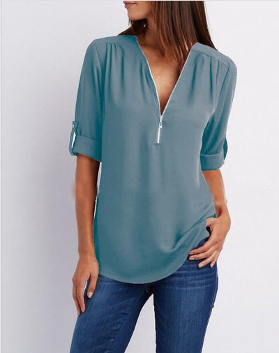 Long Sleeve Loose V-neck Shirt