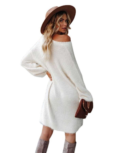 Summer Four Color One Neck Medium Long Sweater Dress