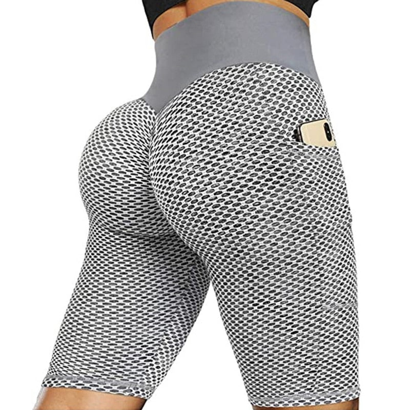 High Waist Shorts Pockets Leggings Push Up Gym Jogging Running Shorts