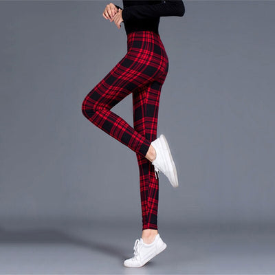 Plaid Leggings Push Up Leggings High Waist Trousers