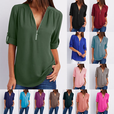 Long Sleeve Loose V-neck Shirt