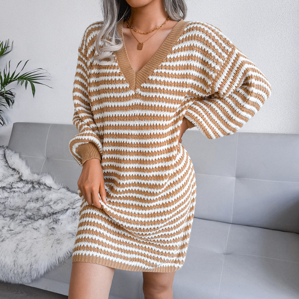 Striped Hollow Wool Knitted Dress