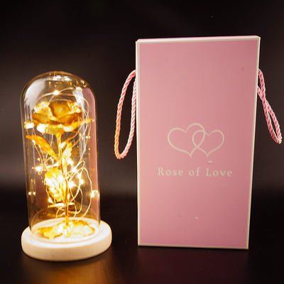 Preserved Flower Glass Cover Gold Foil Rose Flower