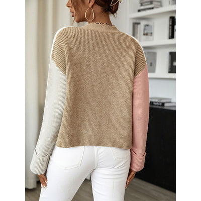 Sweater New Loose Multicolor Button Knit V-Neck Fashion Top