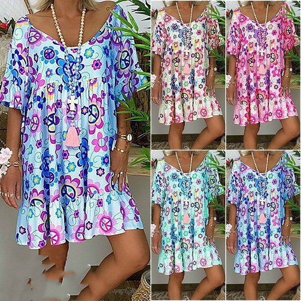 Loose Top Round Neck Printed Dress