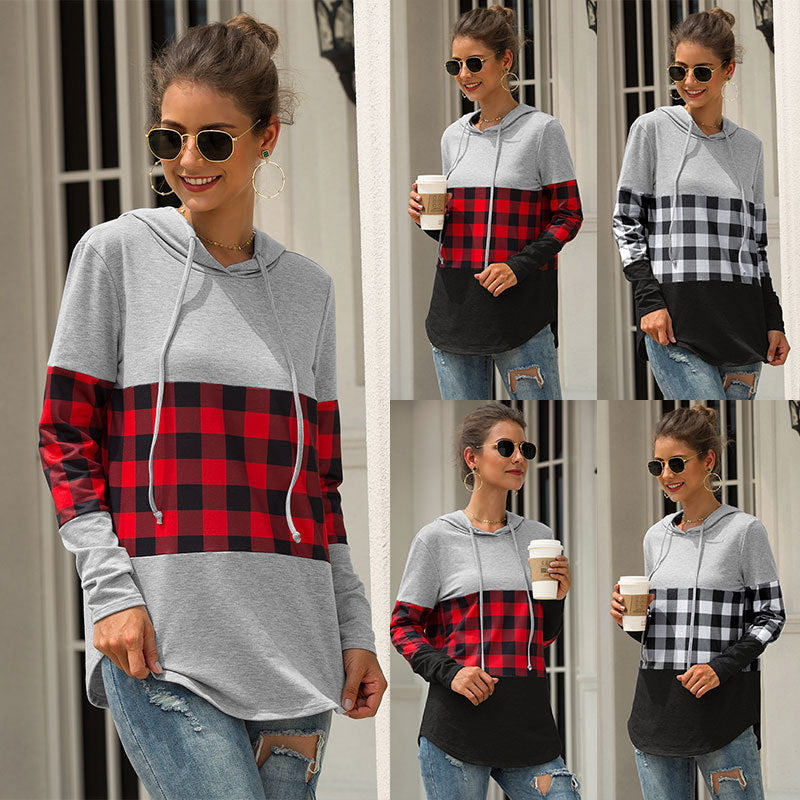 Best Selling Check Stitching Hooded Sweater