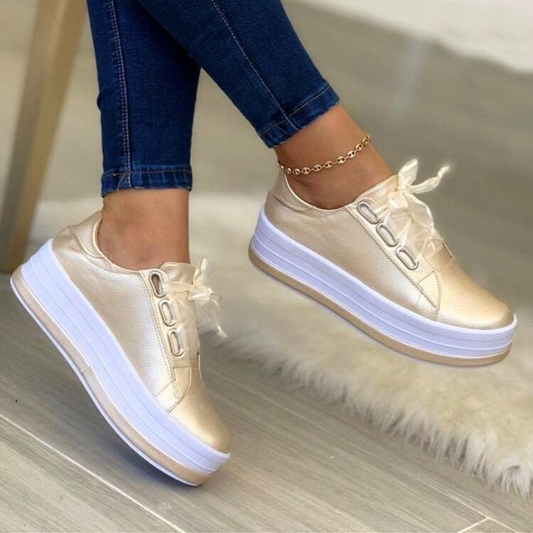 Flats Sneakers Women Ribbon Lace-up Platform Shoes