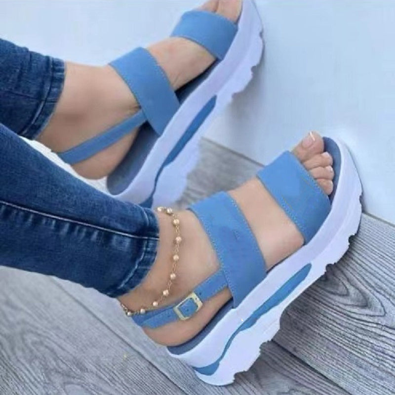 Women's Wedge Casual Buckle Faux Leather Platform Sandals