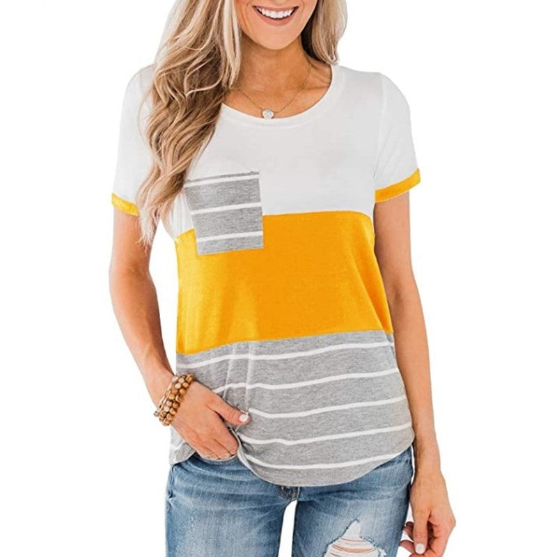 Tri-color stitching short sleeve t-shirt