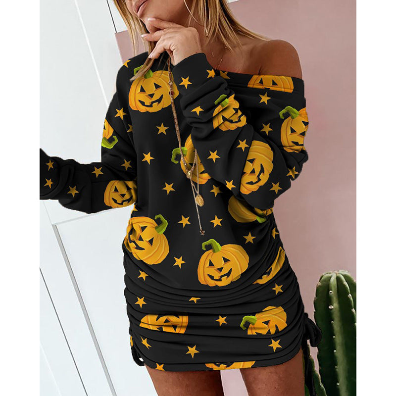 Women's Color-clash Print Irregular Long-sleeved Dress