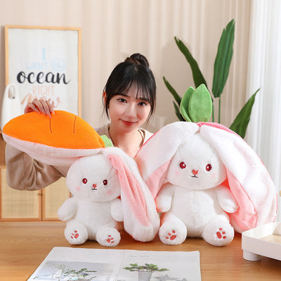 Rabbit Muppet Toys, 2023 New Strawberry/Carrot Bunny Plush, Reversible Carrot Strawberry Plush Cute Bunny Plushie, Easter and Children's Day Gifts