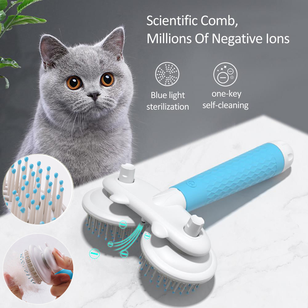 Pet Brush Double-headed Negative Ion One-button Self Cleaning Dog Cat Hair Removal