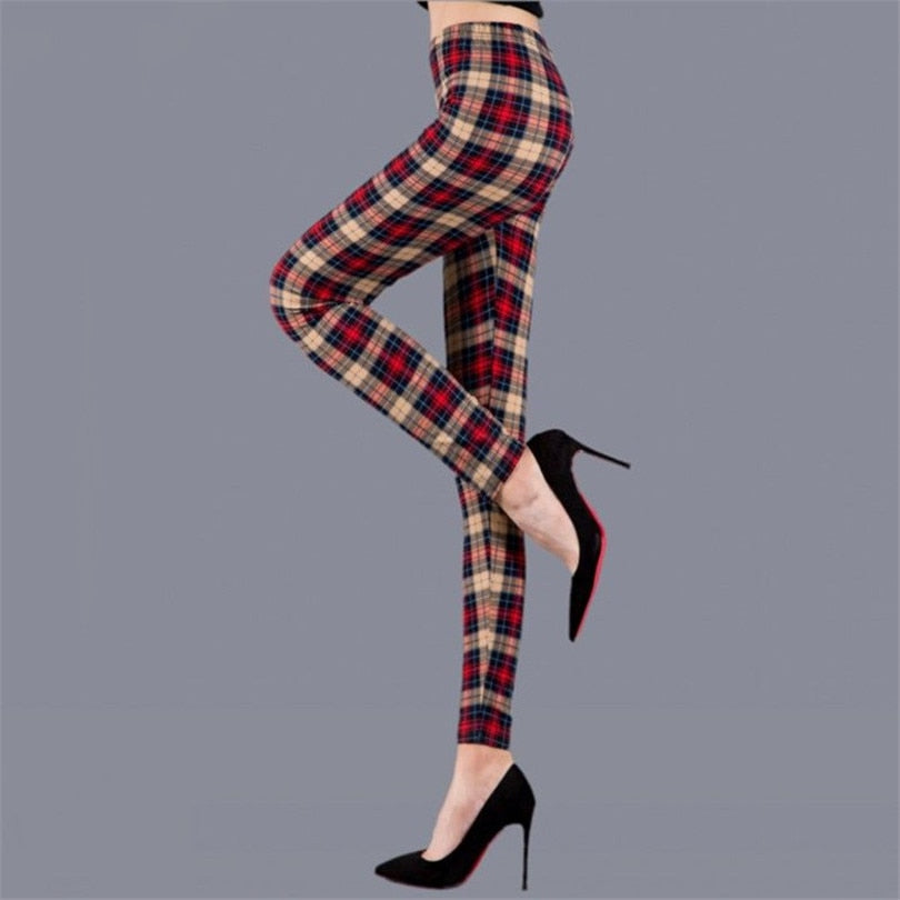 Plaid Leggings Push Up Leggings High Waist Trousers