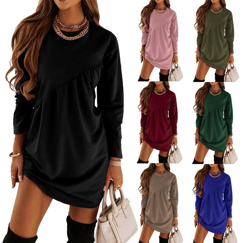 Solid Long Sleeve Irregular Dress