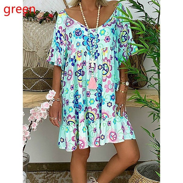 Loose Top Round Neck Printed Dress