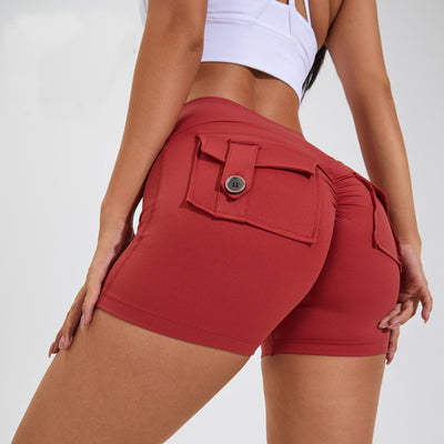 High Waist Hip Lifting Shorts With Pockets Quick Dry