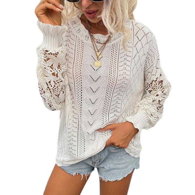 Lace Splice Knitwear New Hollow Sweater