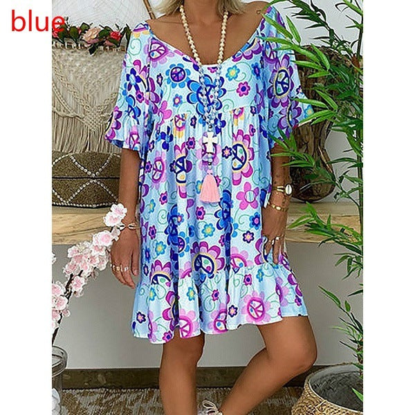 Loose Top Round Neck Printed Dress