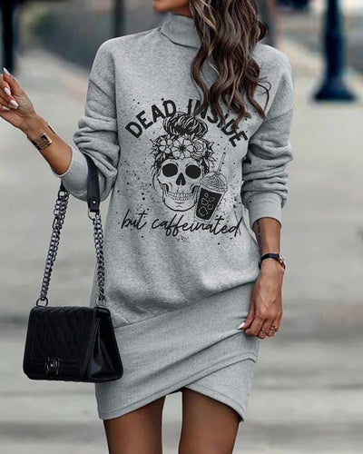 New Long-Sleeved High-Neck Dresses Print Irregular