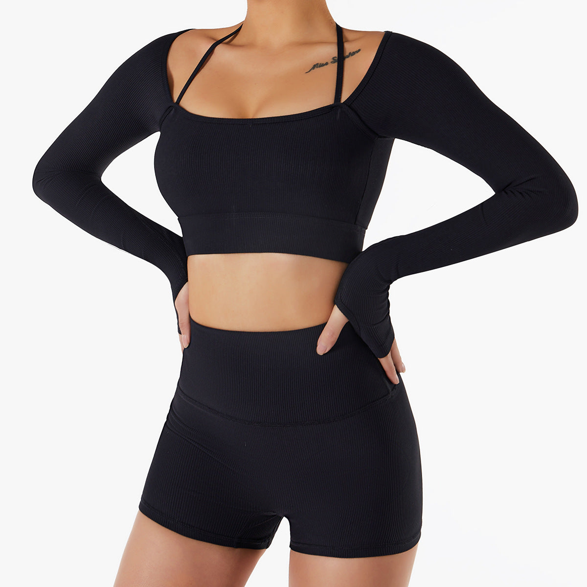 New Long Sleeve Yoga Wear Quick Dry Top With Chest Pad