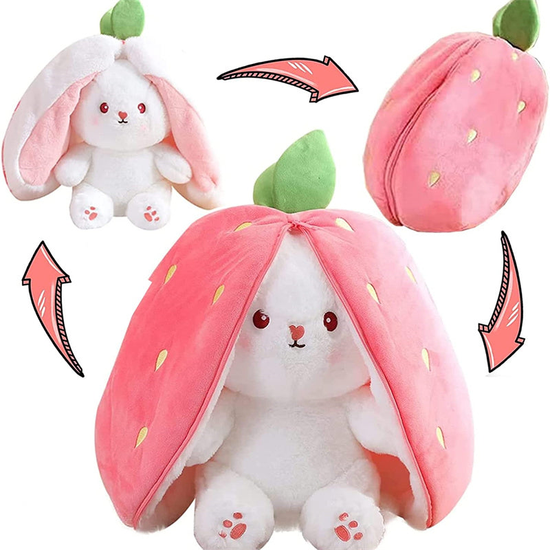 Rabbit Muppet Toys, 2023 New Strawberry/Carrot Bunny Plush, Reversible Carrot Strawberry Plush Cute Bunny Plushie, Easter and Children's Day Gifts