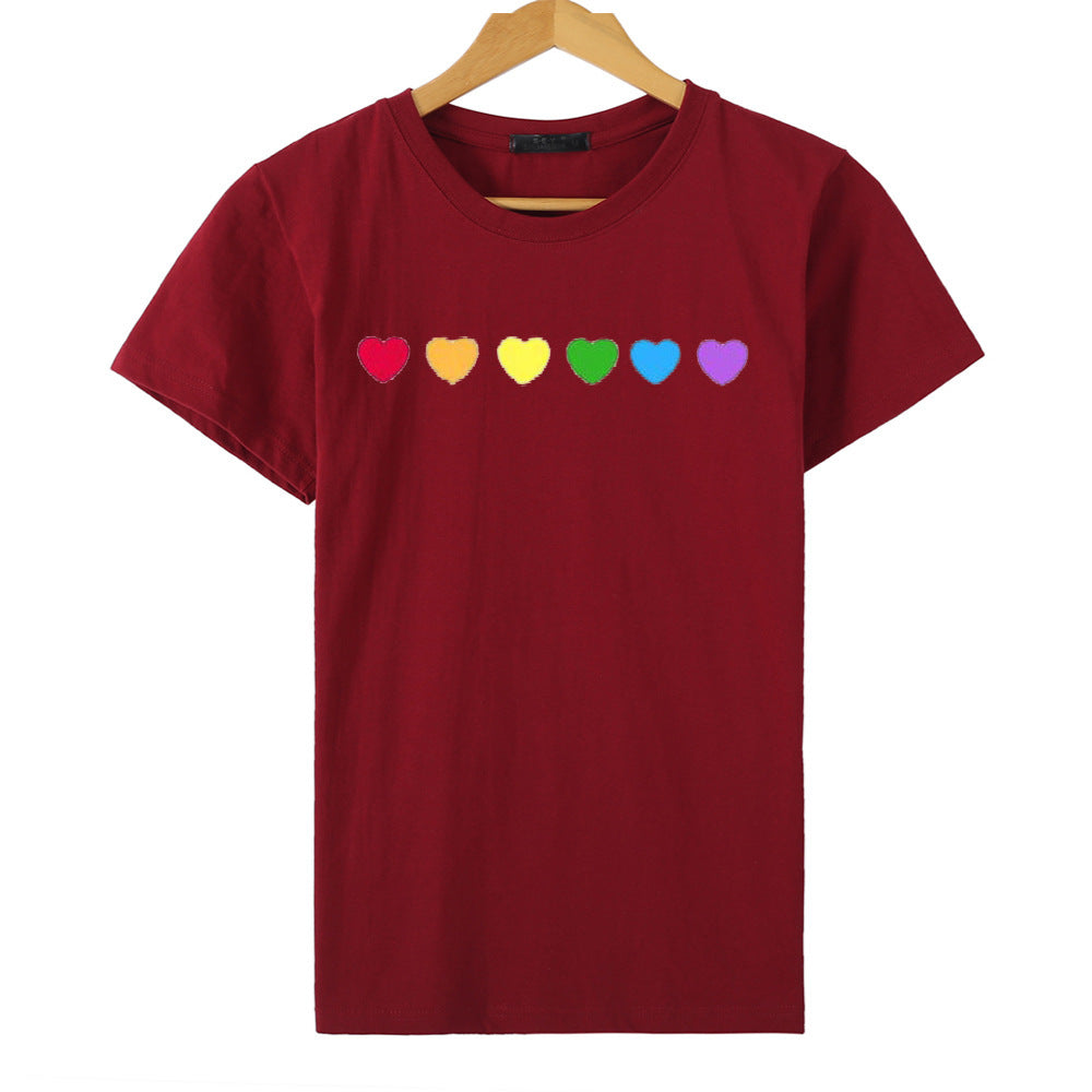 Heart-shaped Rainbow Print Top Short-sleeved T-shirt