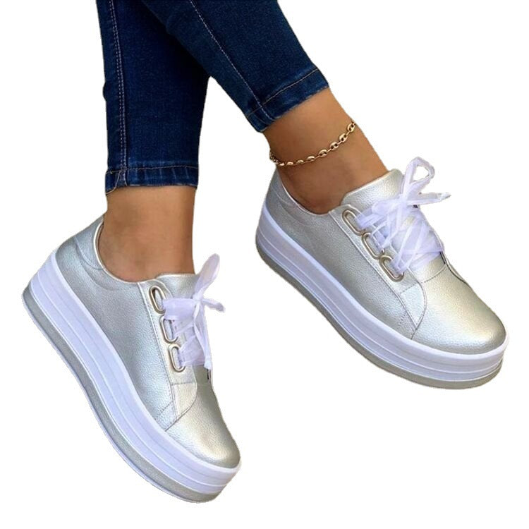 Flats Sneakers Women Ribbon Lace-up Platform Shoes