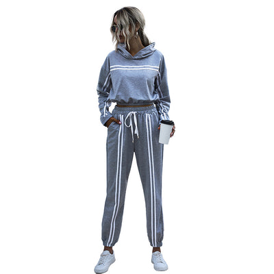 Striped hooded sweatshirt harem pants suit