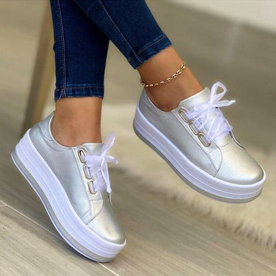 Flats Sneakers Women Ribbon Lace-up Platform Shoes