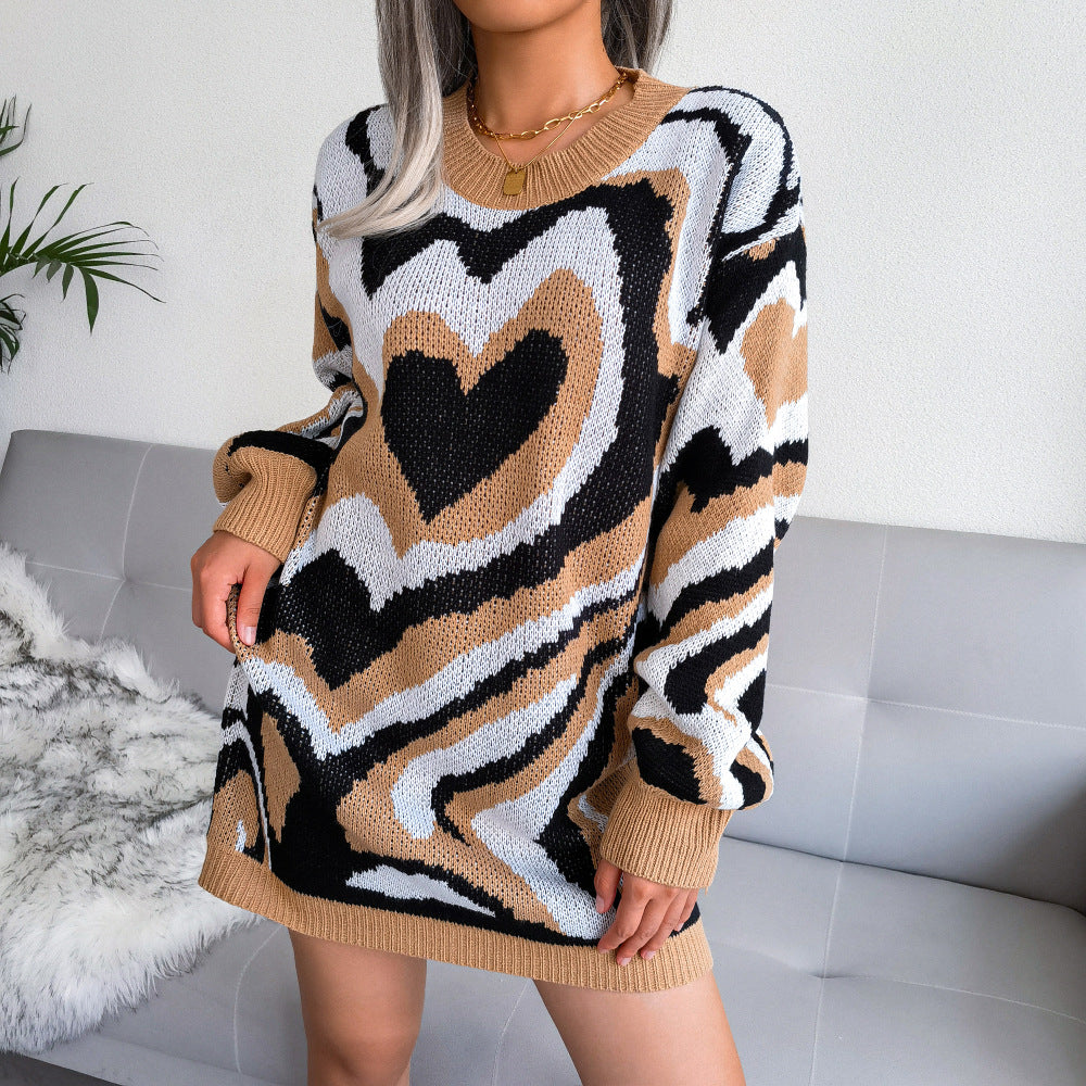 New Color Collision Love Sweater Knitted Dress