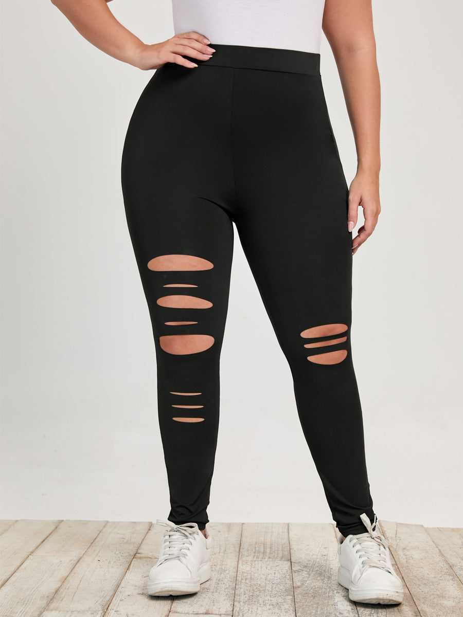 Plus Size Large Hole Bottomed Leggings