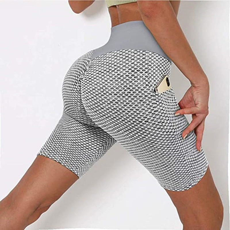 High Waist Shorts Pockets Leggings Push Up Gym Jogging Running Shorts