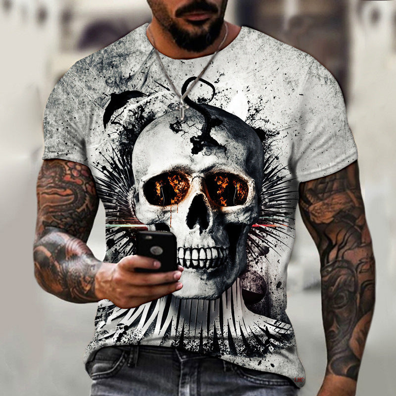 Summer Horror Skull 3D Digital Print for Men's T-Shirts