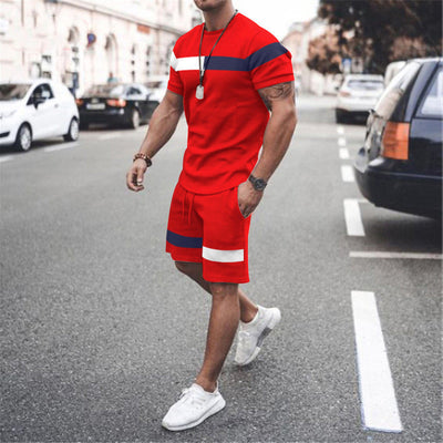 Men's Athletic Leisure Patchwork Short Sleeve Fitness Suit