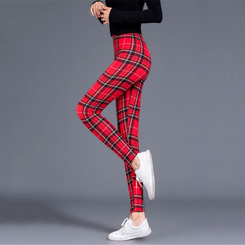 Plaid Leggings Push Up Leggings High Waist Trousers