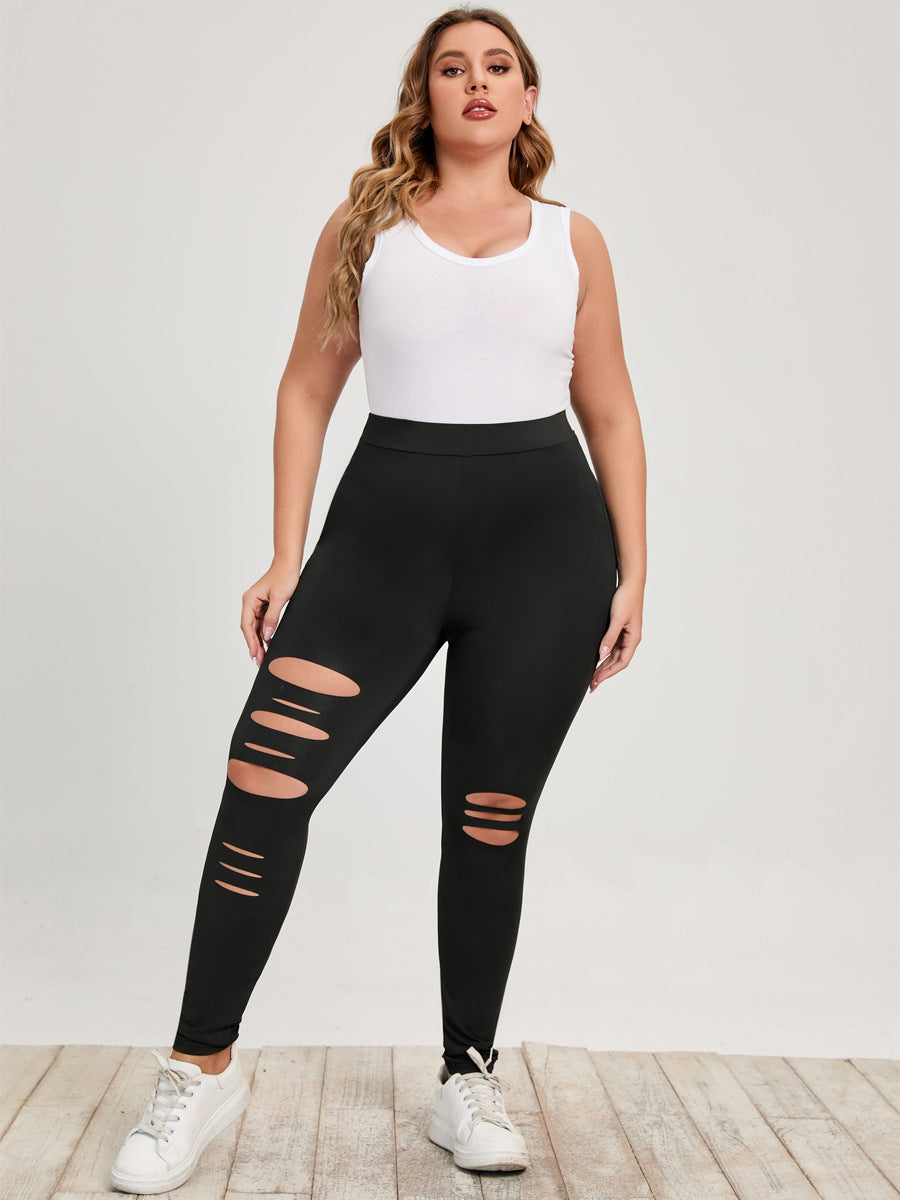 Plus Size Large Hole Bottomed Leggings