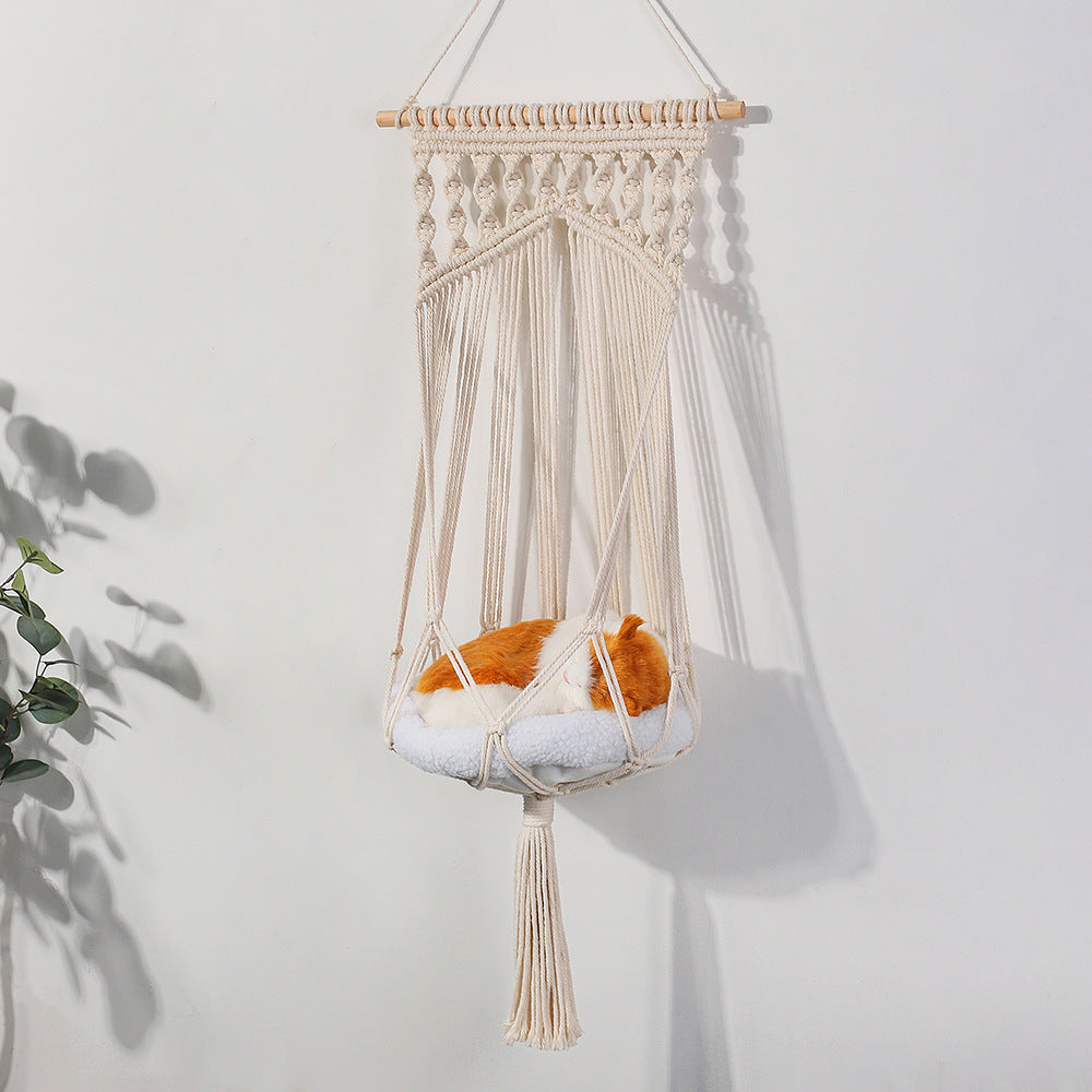 Cat hand woven nest hammock basket wall hanging