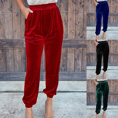 Trousers Solid Straight Trousers Elastic Elastic Waist Casual Leggings