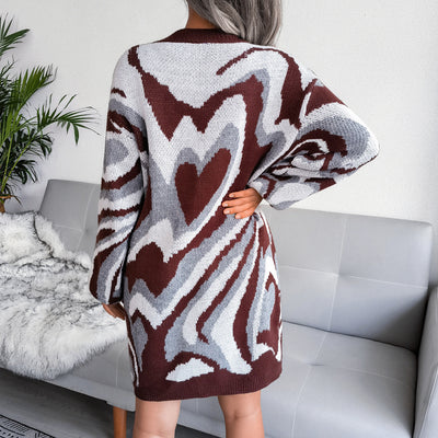 New Color Collision Love Sweater Knitted Dress