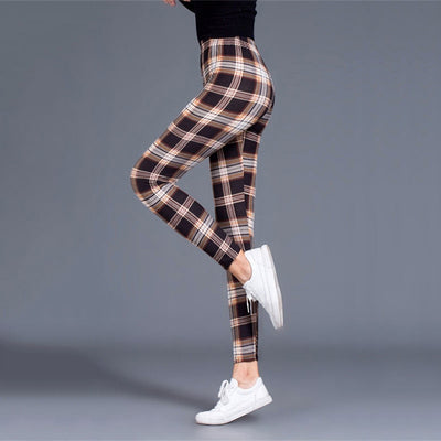 Plaid Leggings Push Up Leggings High Waist Trousers