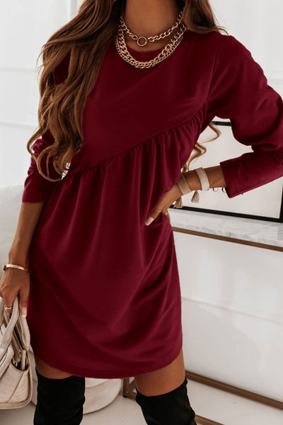 Solid Long Sleeve Irregular Dress