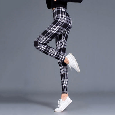 Plaid Leggings Push Up Leggings High Waist Trousers